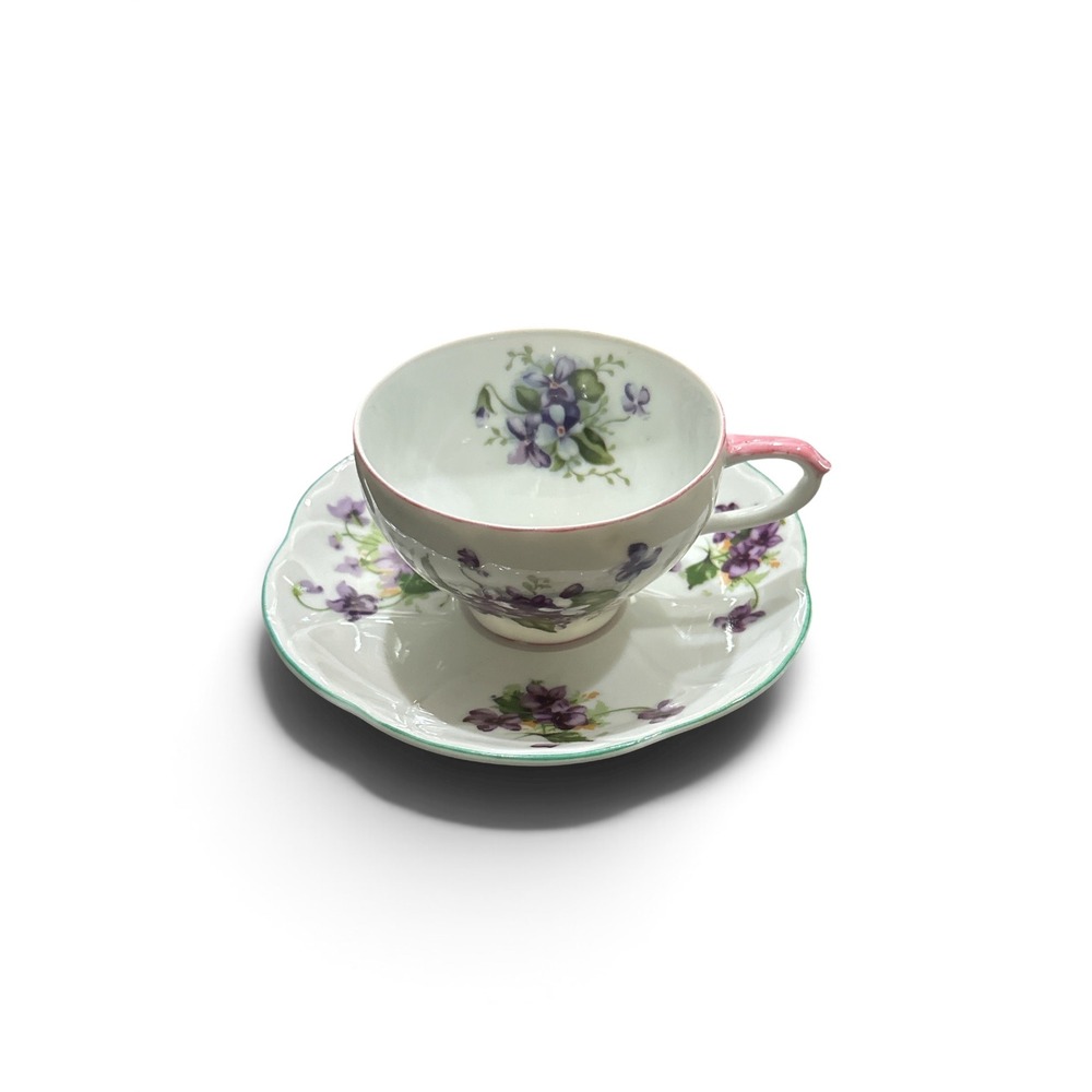 VTG, Norcrest Sweet Violet Fine China Teacup and Saucer Set 8/842 8/843 Floral